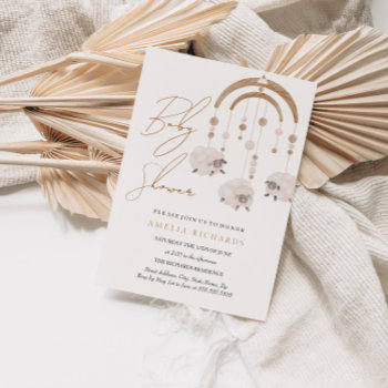 Boho Blush Pink Sheep Mobile Baby Shower  Invitation by LittleBayleigh at Zazzle