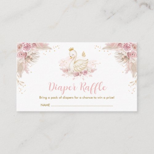 Boho Blush Pink Swan Princess Diaper Raffle Baby Enclosure Card