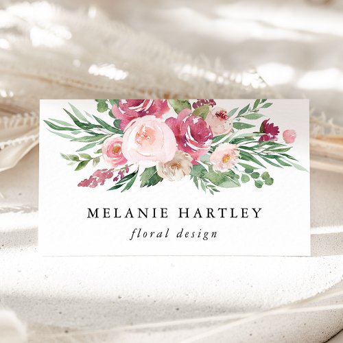 Boho Blush  Pink Watercolor Floral Business Card