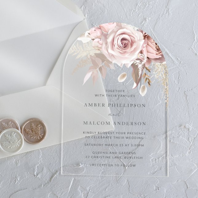 Boho Blush Rose Arch Wedding Acrylic Invitations (Creator Uploaded)