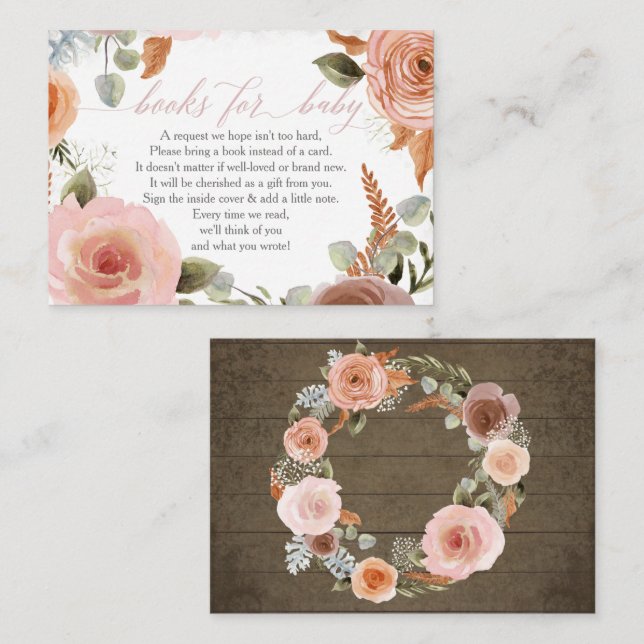 Boho Blush Rose Books for Baby Shower Enclosure Bu Business Card (Front/Back)
