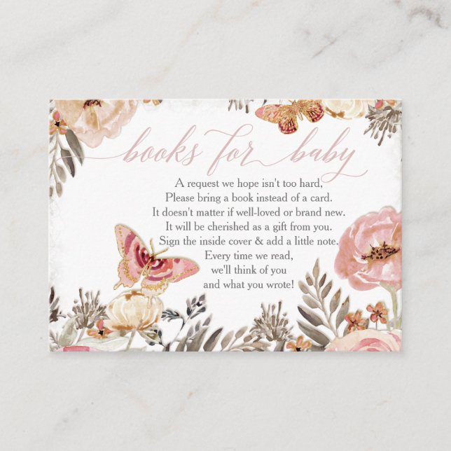 Boho Blush Rose Books for Baby Shower Enclosure Business Card (Front)