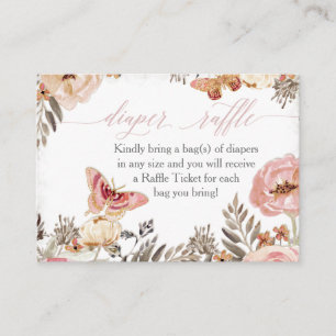 Boho Blush Rose Diaper Raffle Girl Baby Shower Business Card