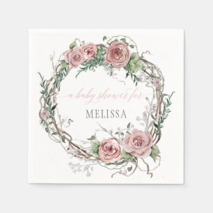 BOHO Blush Rose Floral Baby Girl Shower Napkins