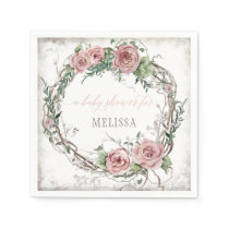 BOHO Blush Rose Floral Baby Girl Shower Napkins