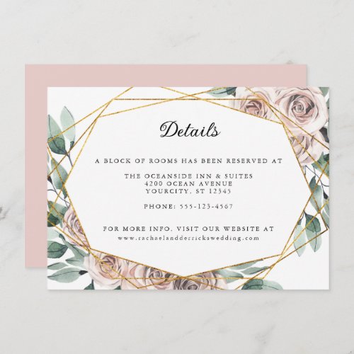 Boho Blush Rose Floral Geometric Wedding Details Enclosure Card