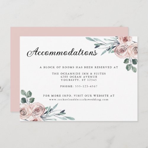 Boho Blush Rose Floral Wedding Accommodations Enclosure Card