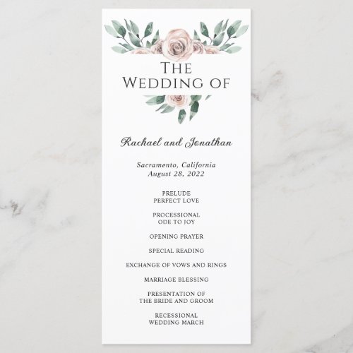 Boho Blush Rose Floral Wedding Program