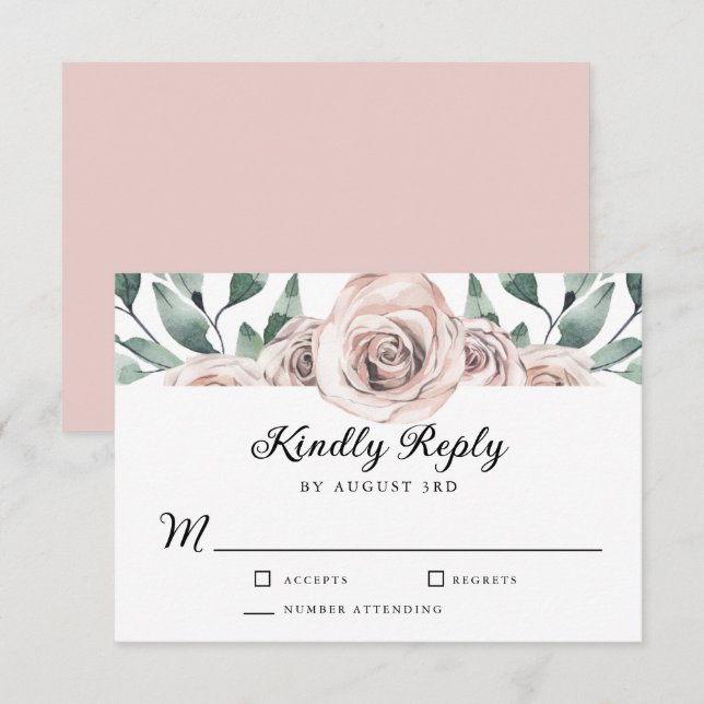 Boho Blush Rose Floral Wedding RSVP Card (Front/Back)