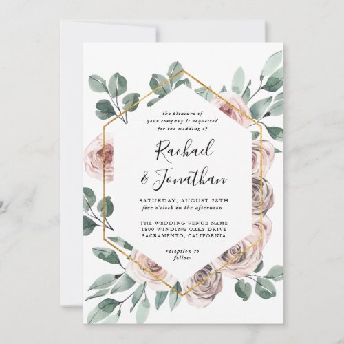 Boho Blush Rose Floral with Geometric Frame Invitation