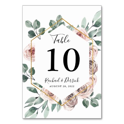 Boho Blush Rose Floral with Geometric Frame Table Number