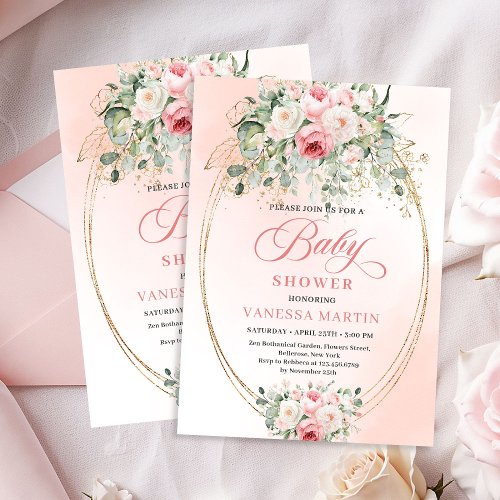 Boho Blush Rose Gold Girl Baby Shower Invitation