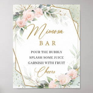 Boho blush roses eucalyptus gold mimosa bar sign