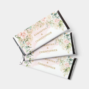 Boho blush roses gold glitter eucalyptus wedding hershey bar favors