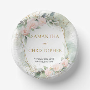 Boho blush roses gold glitter eucalyptus wedding paper bowls
