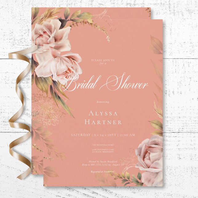 Boho Blush Roses & Grasses Bridal Shower Invitation (Boho Blush Roses & Grasses Bridal Shower Invitation)