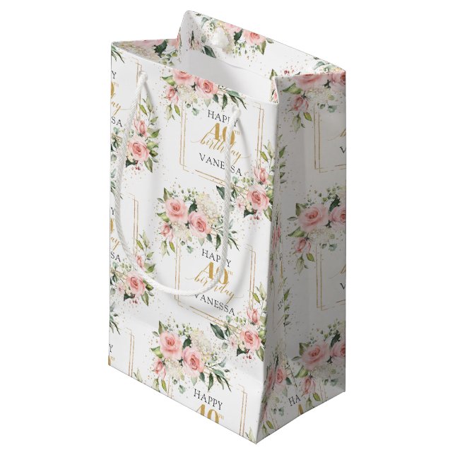 Boho blush roses green gold 40th Birthday Gift Bag (Front Angled)