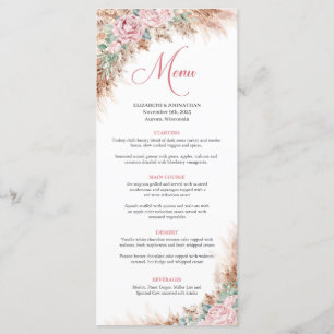 Boho blush Roses Greenery and pampas grass Menu