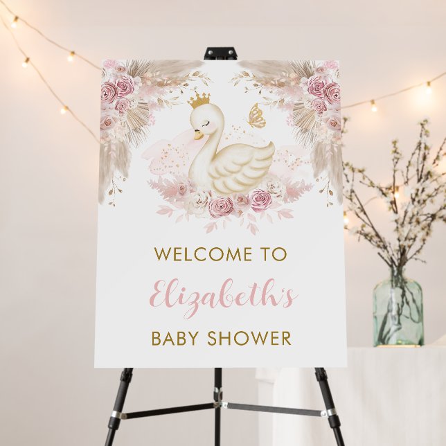 Boho Blush Swan Princess Baby Shower Welcome Foam Board (In Situ (Stand))