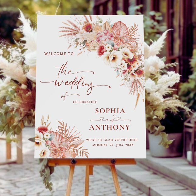 Boho Blush Terracotta Watercolor Floral Wedding  Foam Board (Creator Uploaded)