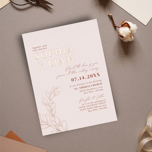 Boho  Blush Terracotta With RSVP QR Code Wedding Foil Invitation (Creator Uploaded)
