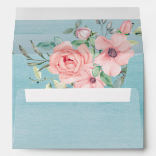 Boho Blush Watercolor Floral Aqua Wedding Envelope