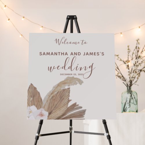 Boho Blush Watercolor Floral Pampas Grass Wedding Foam Board