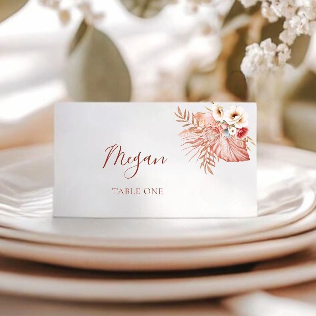 Boho Blush Watercolor Floral Wedding Place Card (Creator Uploaded)