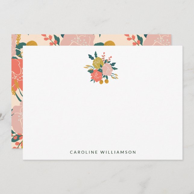 Boho Blush Yellow Botanical Flowers Personalized  Note Card (Front/Back)