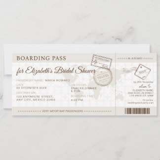 Boho Boarding Pass Destination Bridal Shower Invitation
