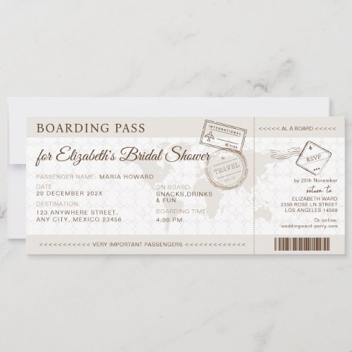 Boho Boarding Pass Destination Bridal Shower Invitation