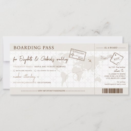 Boho Boarding Pass Destination Wedding Invitation | Zazzle