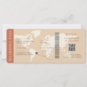 Boho Boarding Pass Destination wedding QR code  Invitation