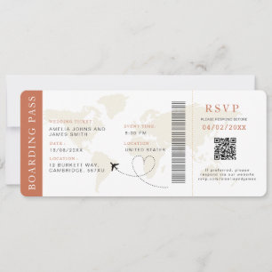 Boho Boarding Pass Destination wedding QR code Invitation