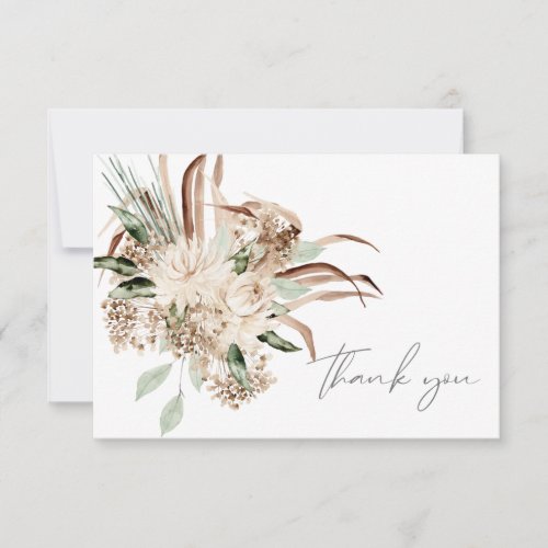 Boho Bohemain Beige Floral Thank You Card