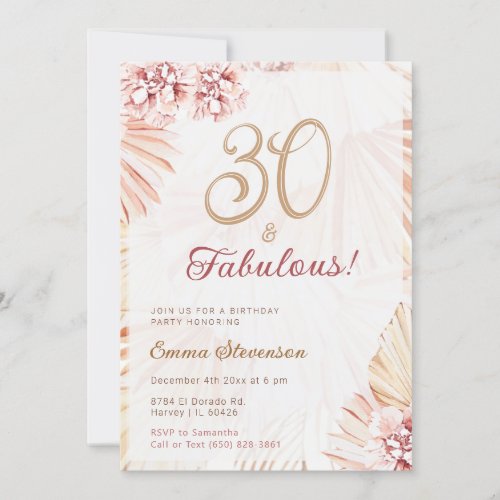 Boho Bohemian 30  Fabulous Ladies 30th Birthday I Invitation