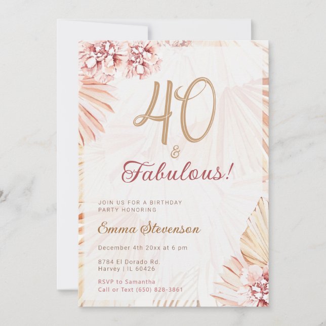 Boho Bohemian 40 & Fabulous Ladies 40th Birthday Invitation (Front)