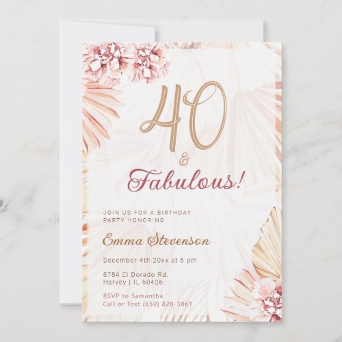 Boho Bohemian 40  Fabulous Ladies 40th Birthday Invitation