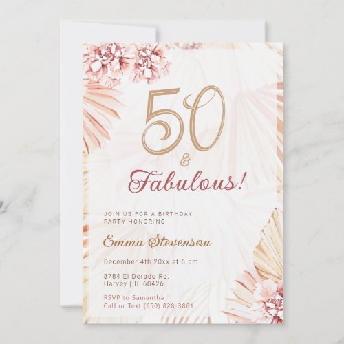 Boho Bohemian 50  Fabulous Ladies 50th Birthday Invitation