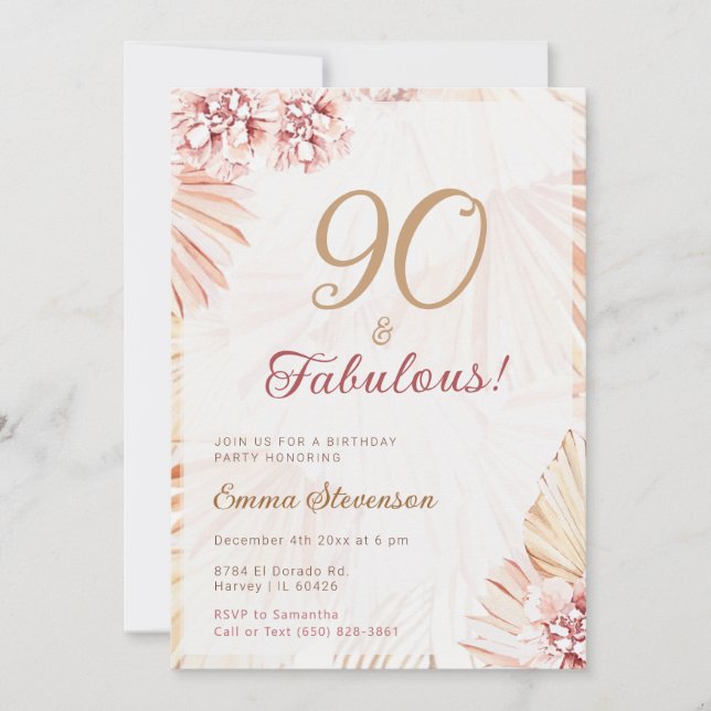 Boho Bohemian 90 & Fabulous Ladies 90th Birthday Invitation (Front)