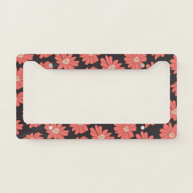 Boho Bohemian Botanical Flowers in Navy and Red   License Plate Frame (Front)