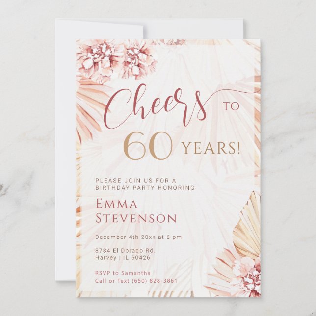 Boho Bohemian Cheers 60 Years Ladies 60th Birthday Invitation (Front)