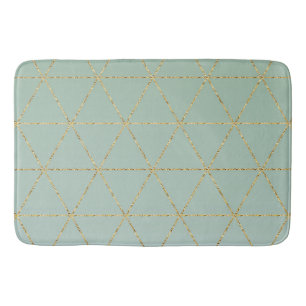 Boho Bohemian Chic Gold & Mint Geometric Glam Bath Mat