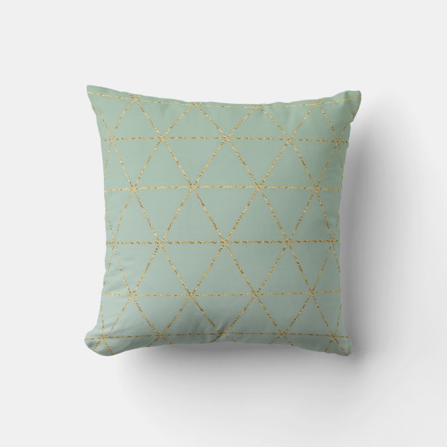 Boho Bohemian Chic Gold & Mint Geometric Glam Throw Pillow (Front)