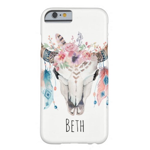 Boho Bohemian Cow Skull  Feathers Invitation Barely There iPhone 6 Case
