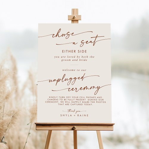 Boho Bohemian Cream Seat Unplugged Ceremony Sign