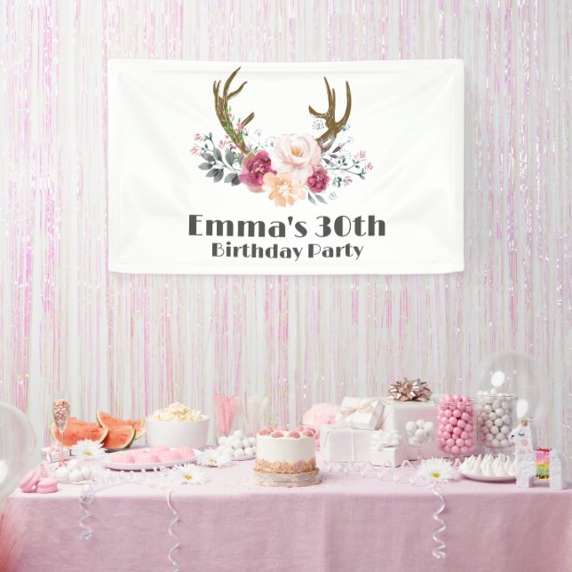 boho, bohemian deer , antler deer Banner (Party)