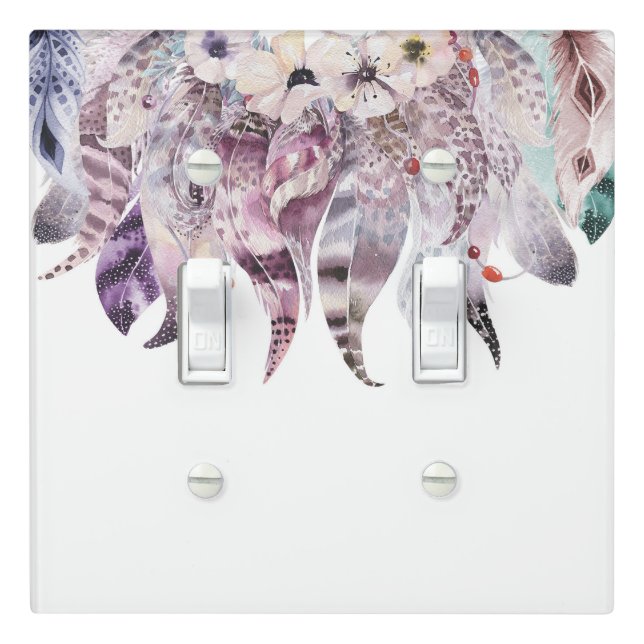 Boho Bohemian Dreamy Feathers Rustic Glam Custom Light Switch Cover (In Situ)