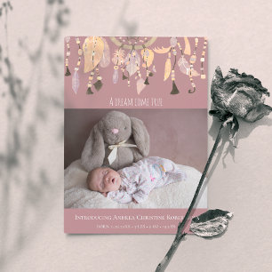 Boho Bohemian Dusty Rose 2 Photo Birth Announcent Announcement