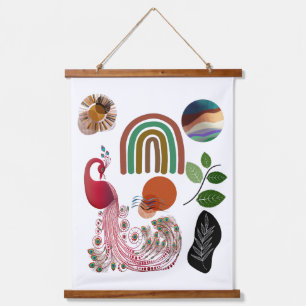 Boho Bohemian Earth Modern Art Peacock Wall Decor Hanging Tapestry